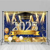 Aperturee - Aperturee Glorious Blue Gold Glitter Congrats Grad Backdrop